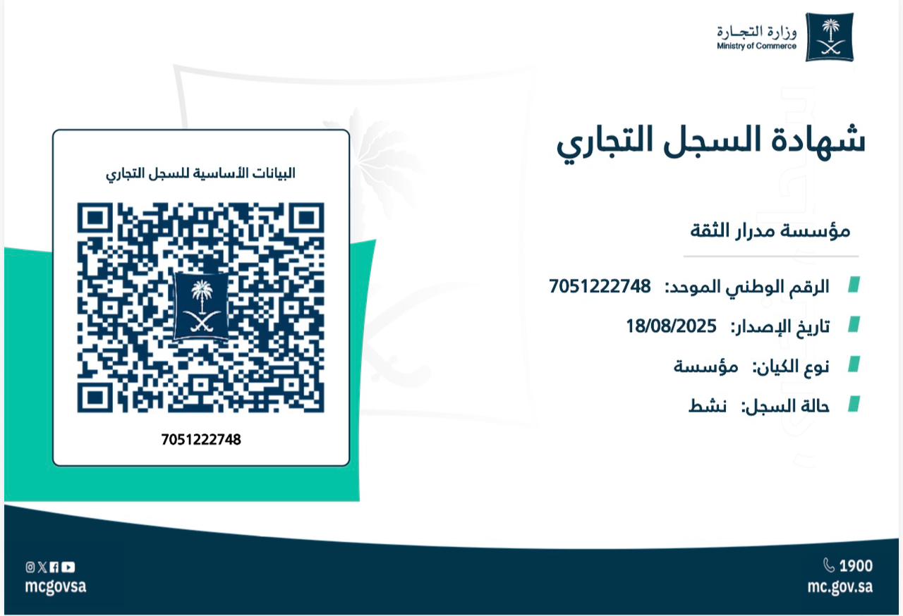 Commercial Register Certificate - Mudarar Althiqah